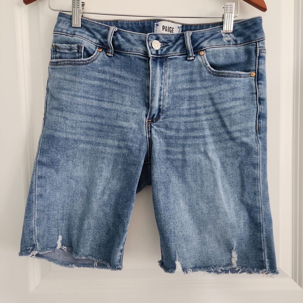 Paige Womens Jax Knee Short Size 27 Blue Cut Off Marcelina Distressed Stretch